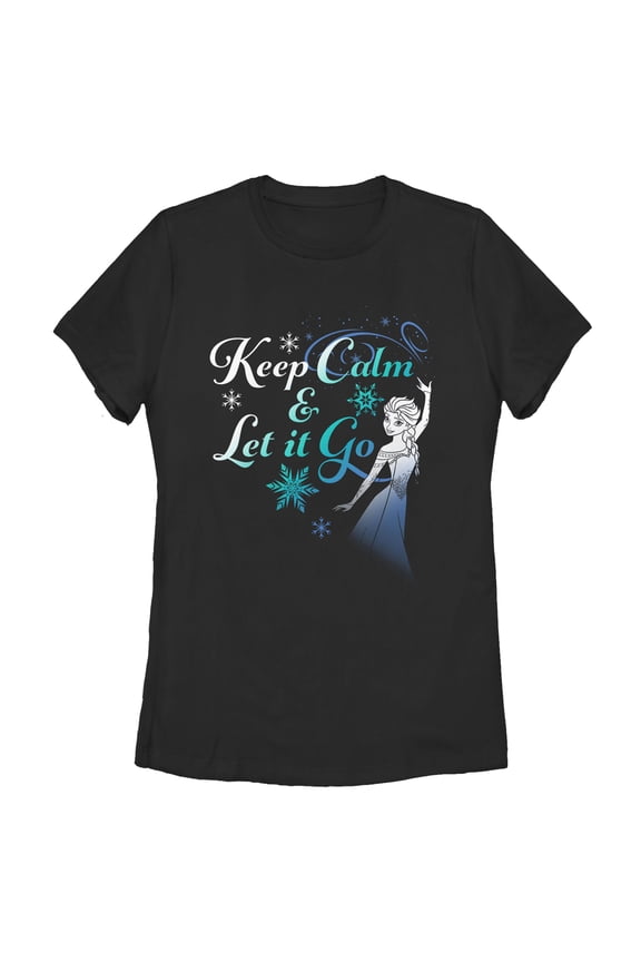 Women's Frozen Elsa Keep Calm  Graphic Tee Black Medium