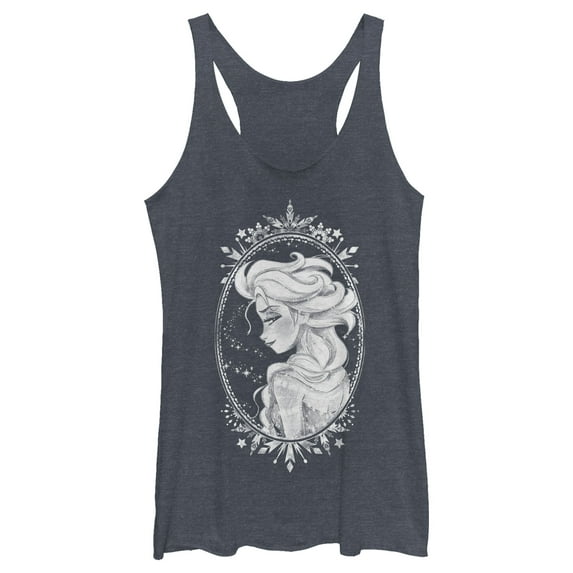 Women's Frozen Elsa Snow Queen Frame Racerback Tank Top Navy Blue Heather Small