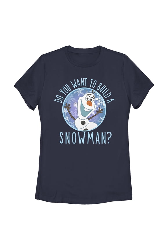 Women's Frozen Olaf Build Snowman  Graphic Tee Navy Blue Small