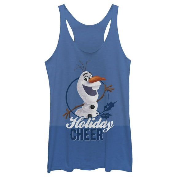 Women's Frozen Olaf Holiday Cheer Racerback Tank Top Royal Blue Heather Medium
