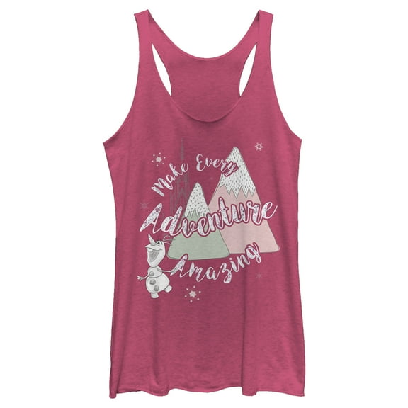 Women's Frozen Olaf Mountain Adventure  Racerback Tank Top Pink Heather X Small