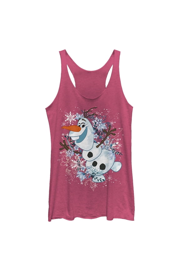 Women's Frozen Olaf Snowflake Storm Racerback Tank Top Pink Heather Large