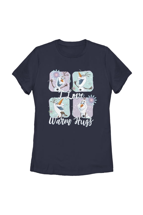 Women's Frozen Snowflake Hugs Graphic Tee Navy Blue Small