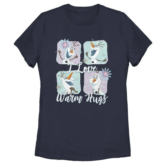 Women's Frozen Snowflake Hugs Graphic Tee Navy Blue Small