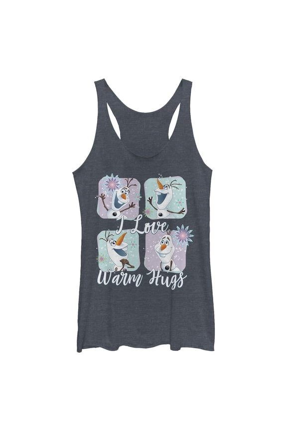 Women's Frozen Snowflake Hugs Racerback Tank Top Navy Blue Heather Small