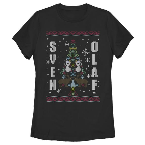 Women's Frozen Ugly Christmas Besties  Graphic Tee Black Small
