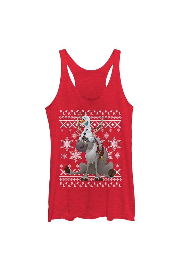 Women's Frozen Ugly Christmas Friends Racerback Tank Top Red Heather Small