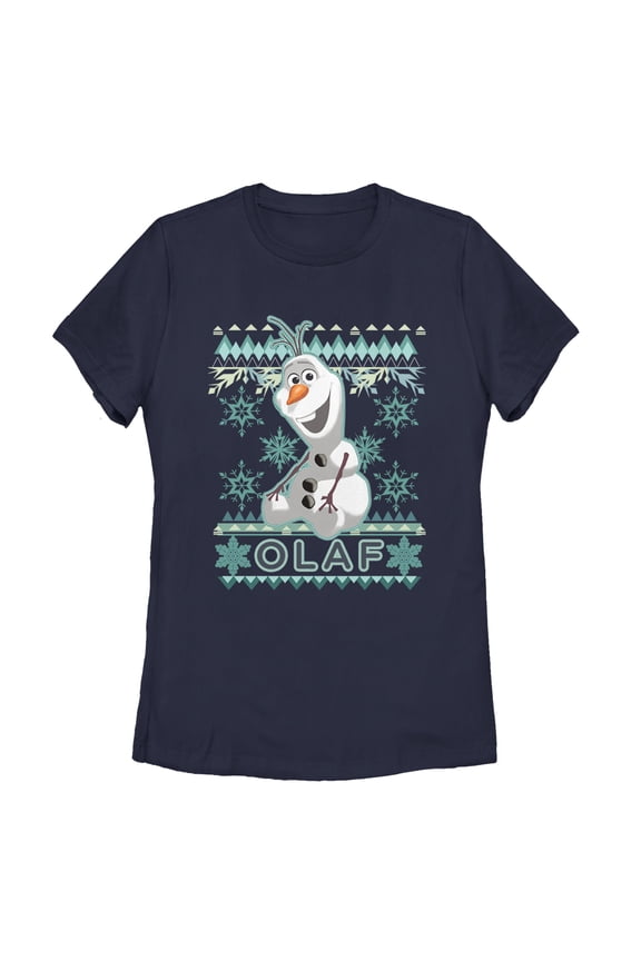 Women's Frozen Ugly Christmas Olaf Graphic Tee Black X Large