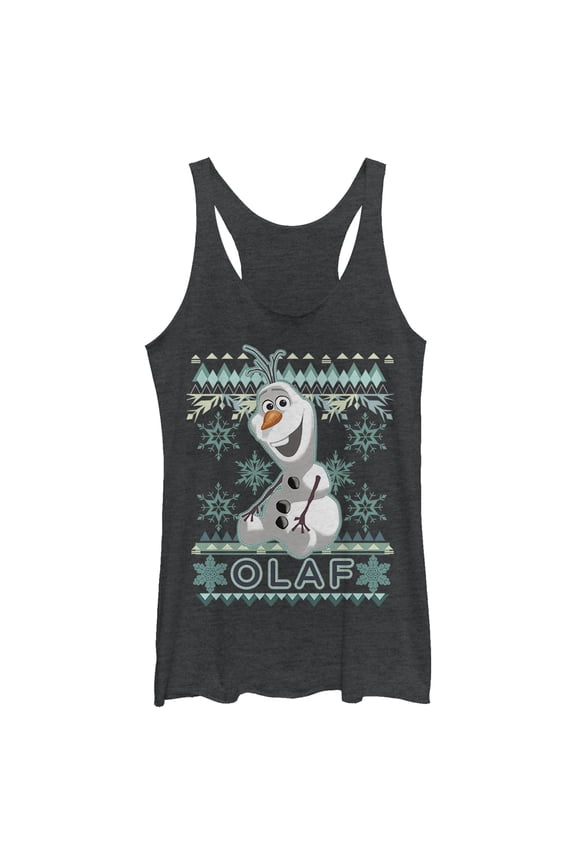 Women's Frozen Ugly Christmas Olaf Racerback Tank Top Black Heather Medium