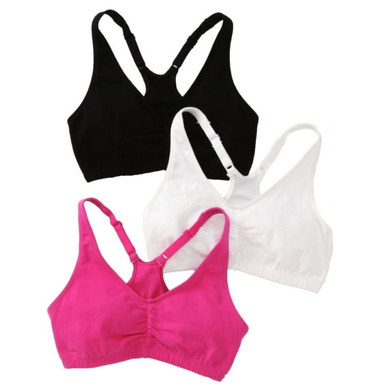 Women's Fruit Of The Loom 90011 Shirred Front Racerback Sports Bra - 3 Pack (Black/White/Passion 36)
