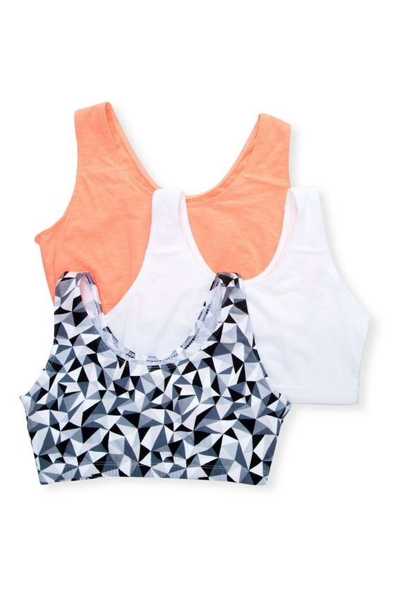 Women's Fruit Of The Loom 9012 Tank Style Sports Bra - 3 Pack (KALEIDOSCOPE/WHT/PEACH 36)