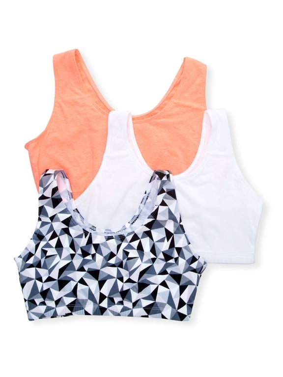 Women's Fruit Of The Loom 9012 Tank Style Sports Bra - 3 Pack (KALEIDOSCOPE/WHT/PEACH 44)