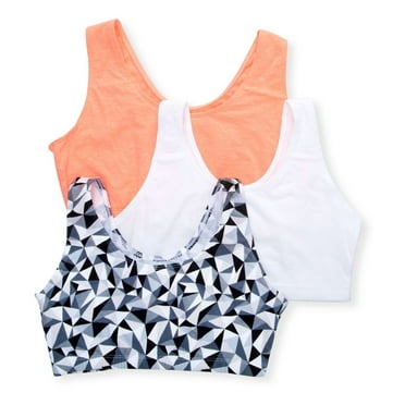 Women's Fruit Of The Loom 9012 Tank Style Sports Bra - 3 Pack (KALEIDOSCOPE/WHT/PEACH 46)