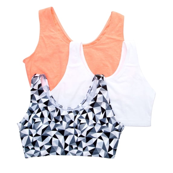 Women's Fruit Of The Loom 9012 Tank Style Sports Bra - 3 Pack (KALEIDOSCOPE/WHT/PEACH 46)