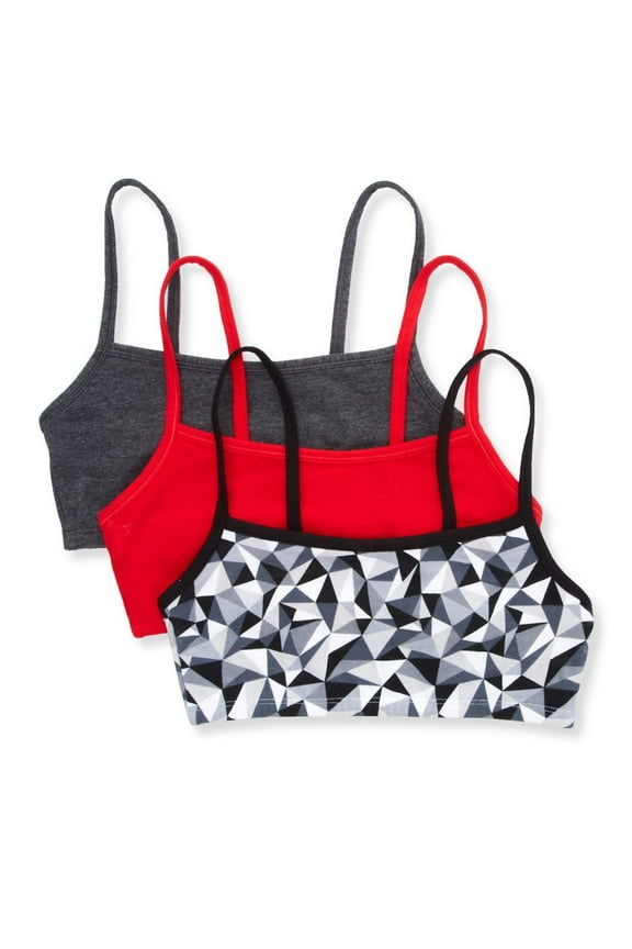 Women's Fruit Of The Loom 9036 Spaghetti Strap Short Bra - 3 Pack (KALEIDO/CHARCOAL/RED 40)