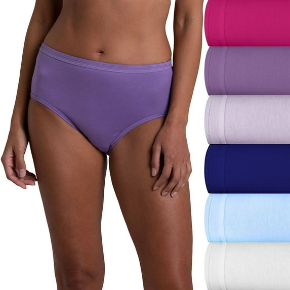Women's Fruit of the Loom® 6-Pack Signature Cotton Brief Panty Set 6DKBRAP Color: Beet Grape Blue White Size: 6