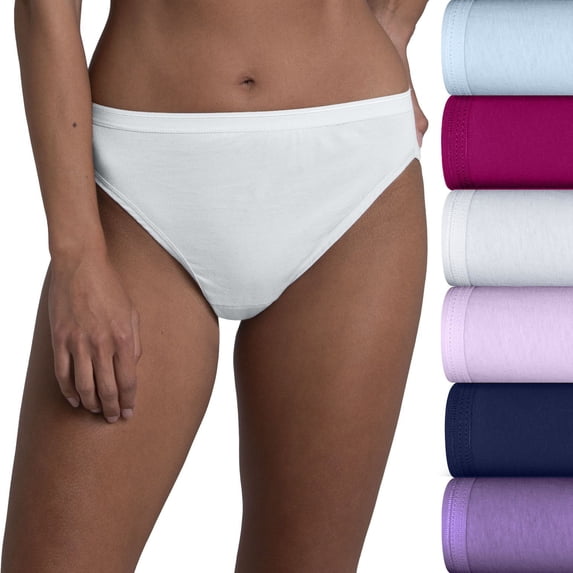 Women's Fruit of the Loom® 6-Pack Signature Cotton High-Cut Brief Panty Set 6DKHCAP Color: Beet Grape Blue White Size: 10