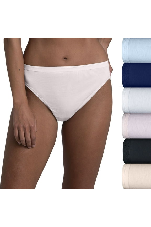 Women's Fruit of the Loom® 6-Pack Signature Cotton High-Cut Brief Panty Set 6DKHCAP Color: Navy Asst Size: 8