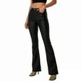 thumbnail image 1 of Women's Fuax Leather Pants Casual Bell Botom Flared Trousers Bootcut Pant with Pockets Black S, 1 of 6