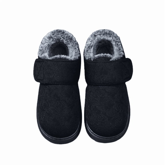 Women’s Full-Cover Warm Slippers with Hook and Loop Closure, Thick Platform Non-Slip Indoor Outdoor Cotton Slippers, Cozy Winter Flat House Shoes for Daily Wear
