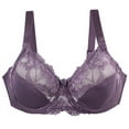 thumbnail image 1 of Women's Full Coverage Flower Lace Underwire Unpadded Comfy Minimizer Bra Plus Size Underwire Push-Up Bra Gray 90, 1 of 4