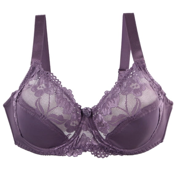 Women's Full Coverage Flower Lace Underwire Unpadded Comfy Minimizer Bra Plus Size Underwire Push-Up Bra Gray 90