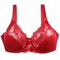 thumbnail image 1 of Women's Full Coverage Flower Lace Underwire Unpadded Comfy Minimizer Bra Plus Size Underwire Push-Up Bra Red 80, 1 of 8