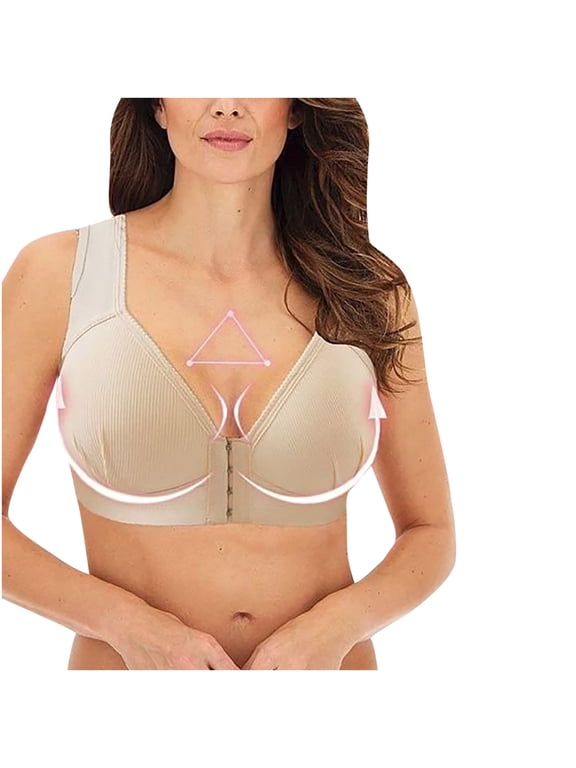 Women's Full Coverage Front Closure Bras Posture Back Soft Cup Padded Post Surgery Bralette Wireless Full Figure Minimizer Bra