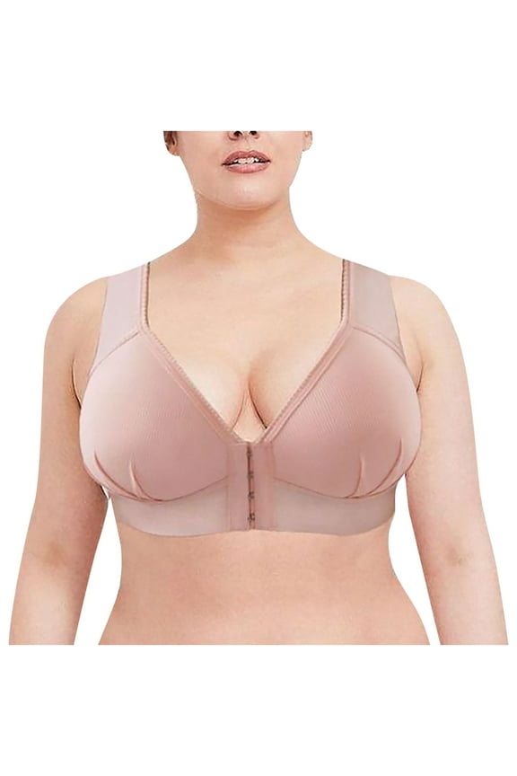 Women's Full Coverage Front Closure Bras Posture Back Soft Cup Padded Post Surgery Bralette Wireless Full Figure Minimizer Bra