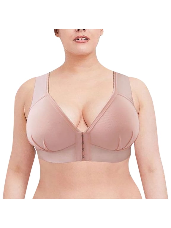 Women's Full Coverage Front Closure Bras Posture Back Soft Cup Padded Post Surgery Bralette Wireless Full Figure Minimizer Bra