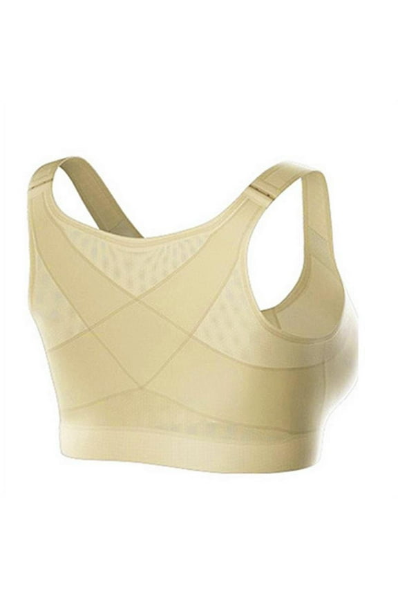 Women's Full Coverage Front Closure Wire Free Back Support Posture Bra,S-5XL Sports Bra Without Rims (Light Yellow 2XL)