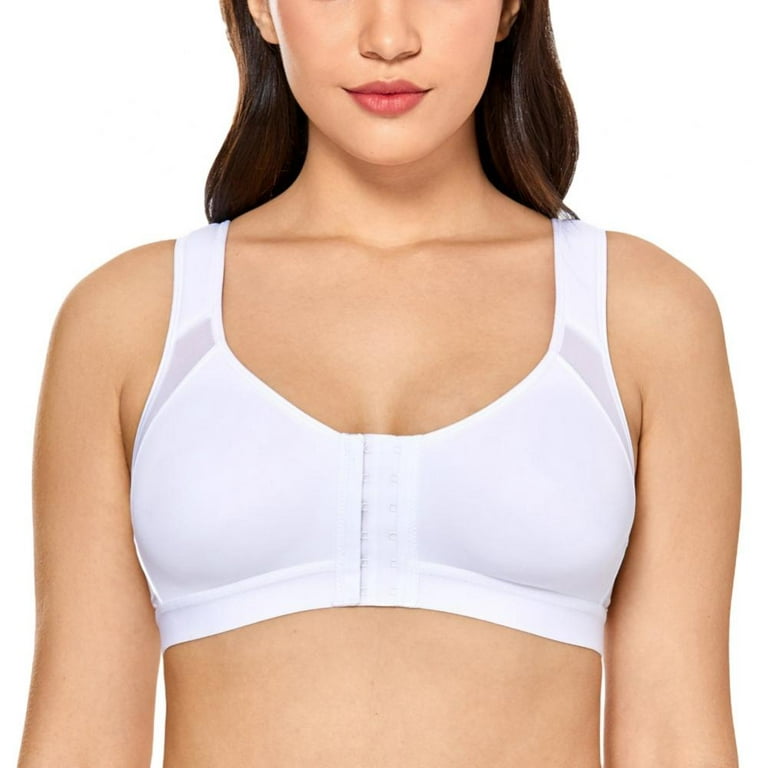 Women's Full Coverage Front Closure Wire Free Back Support Posture Bra