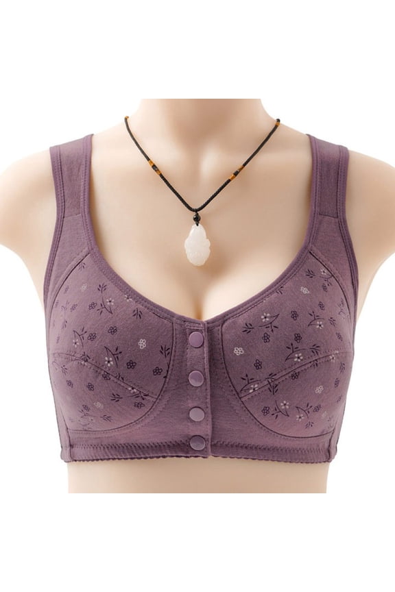 Women's Full Coverage Front Closure Wireless Bra Printed Lace Sports Underwear Supportive Plus Size Comfort
