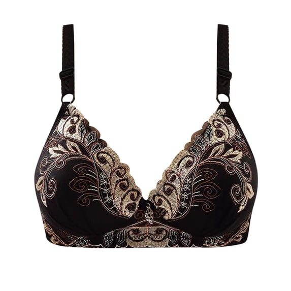 Women's Full Coverage Lace Embroidered Bras Anti-Sagging Seamless Wireless Deep V Neck Comfort Bralettes