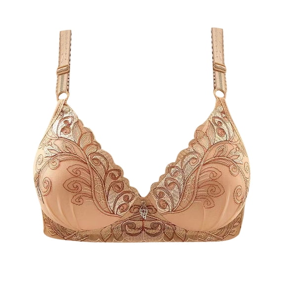 Women's Full Coverage Lace Embroidered Bras Anti-Sagging Seamless Wireless Deep V Neck Comfort Bralettes