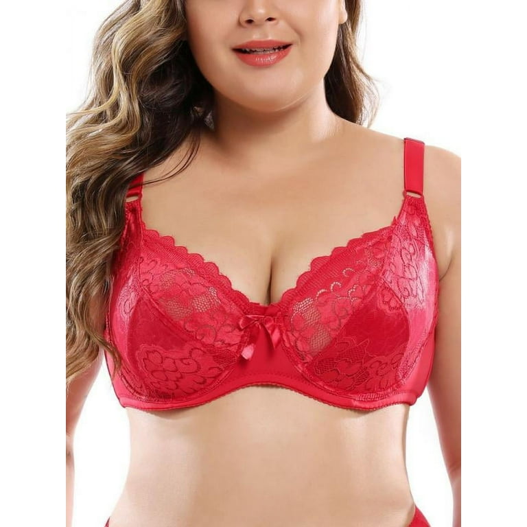 Women's Full Coverage Padded Bra Floral Lace Underwire Bra Soft Cup