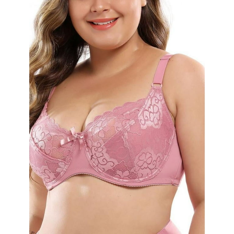 Women's Full Coverage Padded Bra Floral Lace Underwire Bra Soft Cup