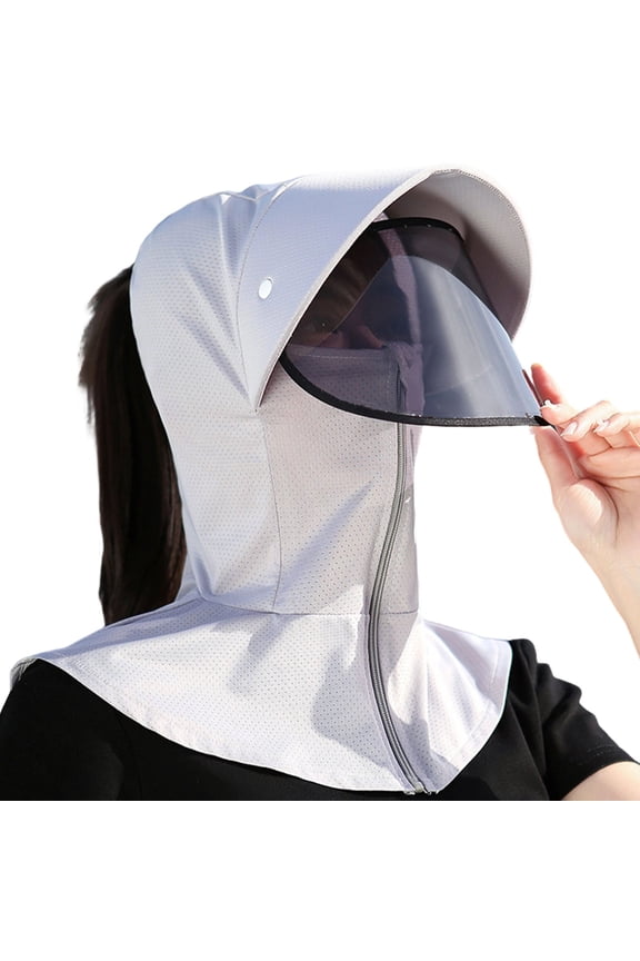 Women's Full Coverage Sun Protection Hood UV Shield with Removable Face Visor Neck Flap Gray Free Size