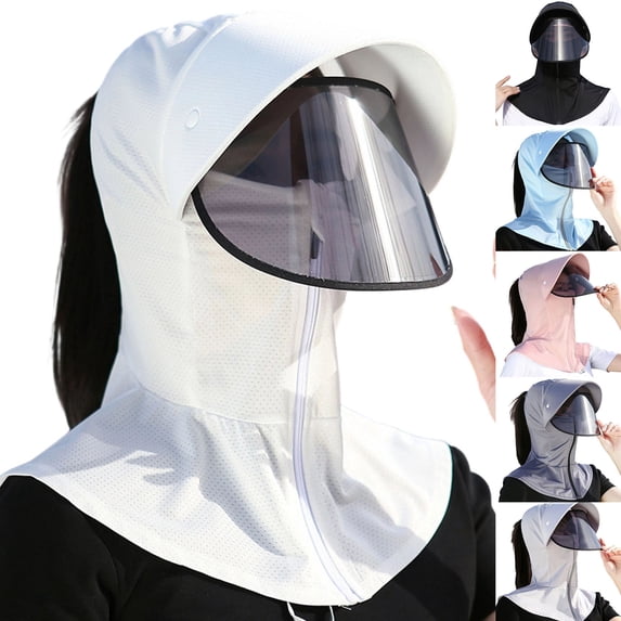 Women's Full Coverage Sun Protection Hood UV Shield with Removable Face Visor Neck Flap White Free Size