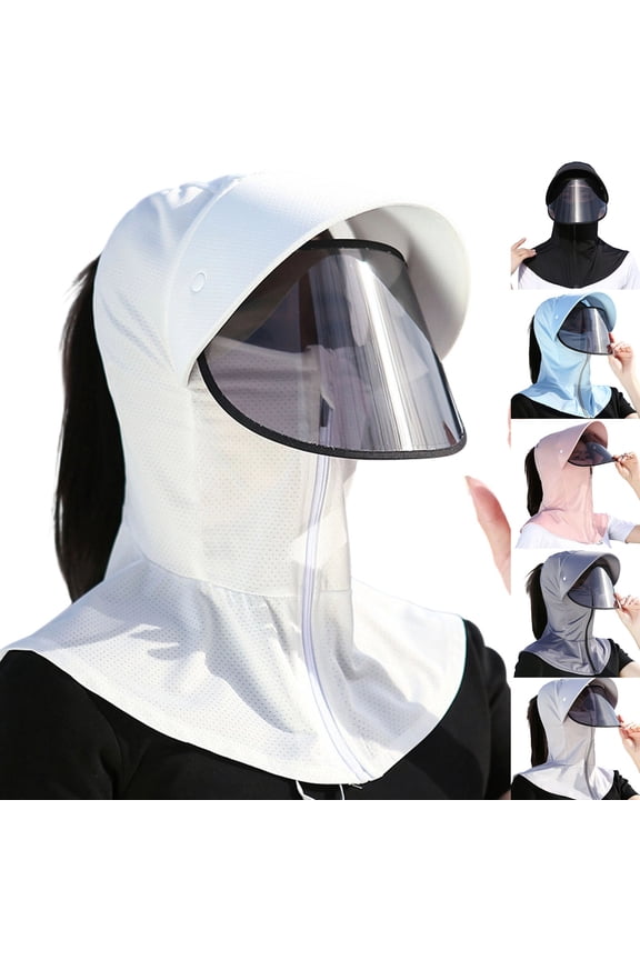 Women's Full Coverage Sun Protection Hood UV Shield with Removable Face Visor Neck Flap White Free Size