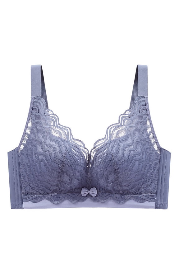 Women's Full Coverage Wireless Lace Bra Comfortable Breathable Support Large Bust Reduction Adjustable Side Spillage Control