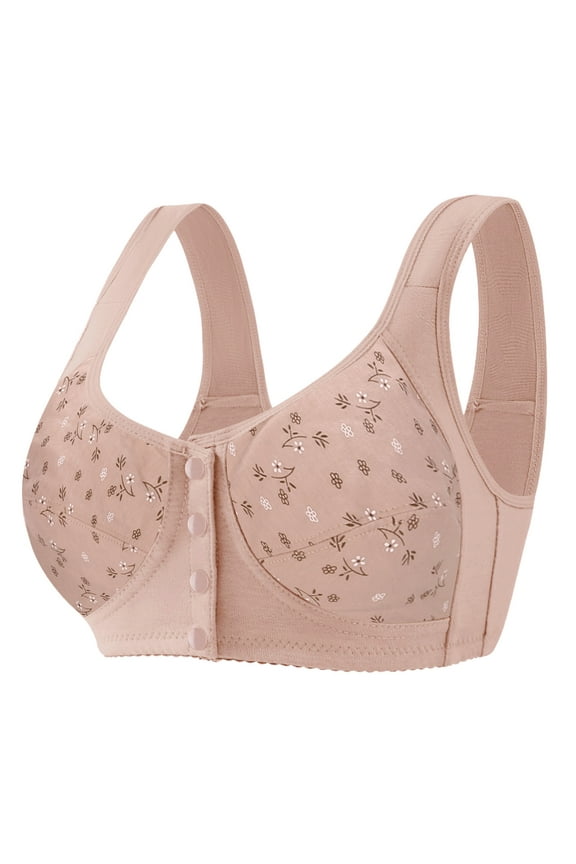 Women's Full Cup Print Thin Underwear Plus Size, Front Button, Wireless Sports Lace Bra Polyester Material, Multiple Cup Sizes Available