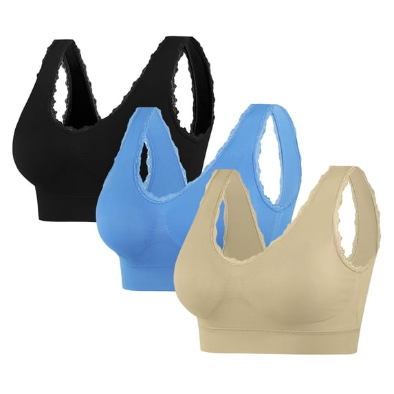 Women's Full Cup Sports Bras 3 Pack High Lifting Soft Wireless Lace Seamless Workout Yoga Bralettes 2026