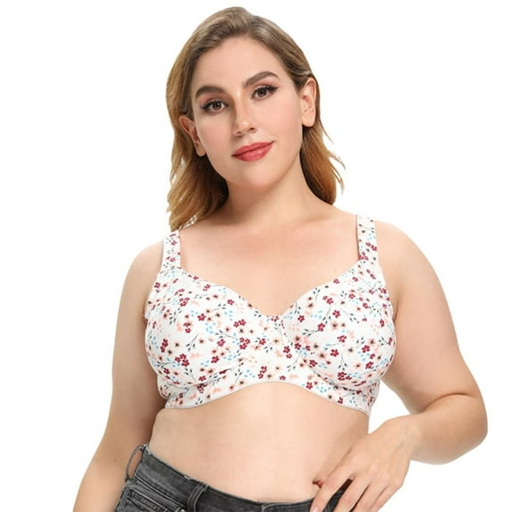 Women's Full Figure Cotton Plus Size Seamless Wirefree Back Close Sports Bra - 36DDD, White