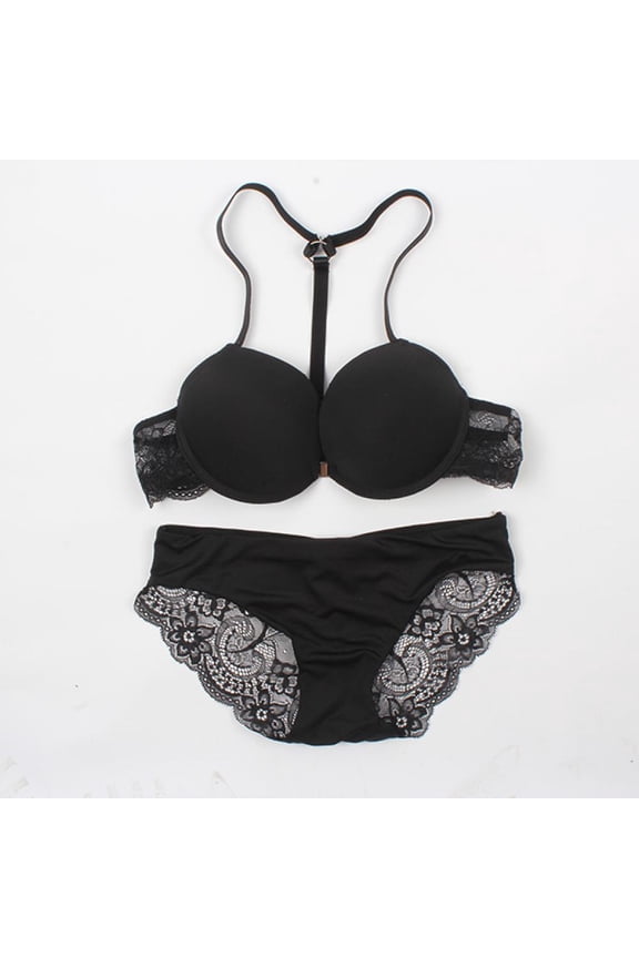 Women's Full Figure Plus Size Cotton Lace Front Close Bra and Briefs Sets