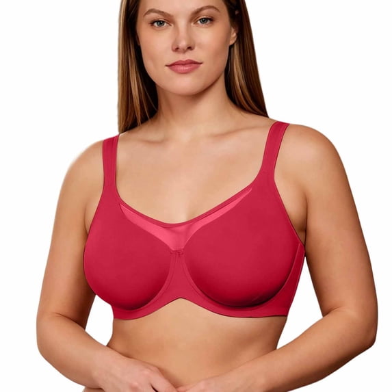 Women's Full Figure Seamless Underwire T Shirt Bra Push Up Comfort Everyday Bra for Daily Support Watermelon Red 40F