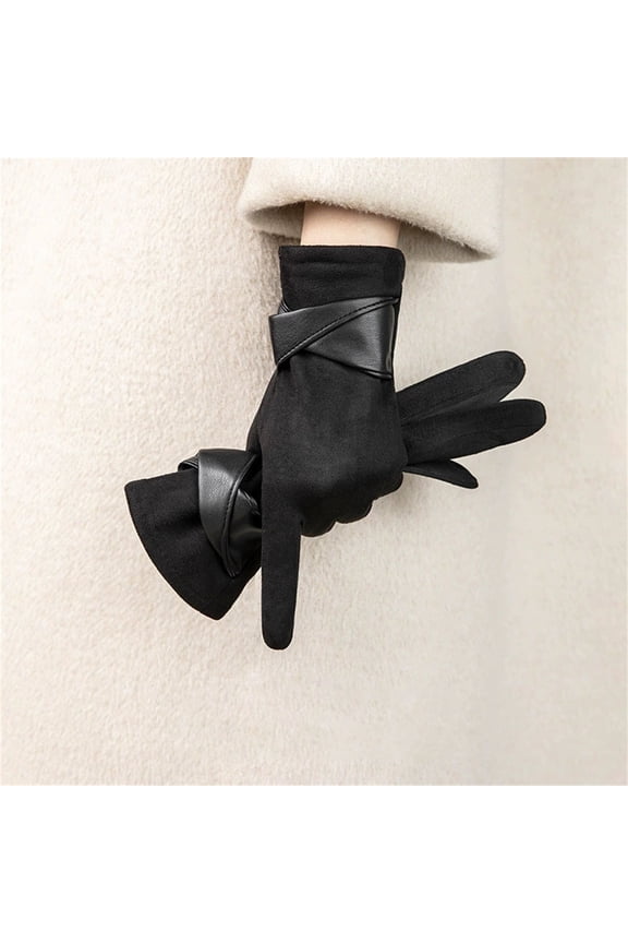 Women's Full Finger Touchscreen Gloves, Brushed Fleece Winter Gloves with Contrast Trim, Warm 5-Finger Gloves for Driving, Outdoor and Cold Weather - Black