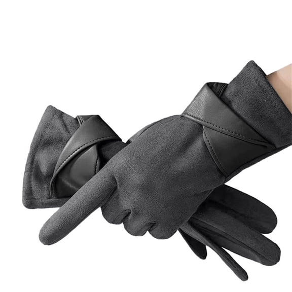 Women's Full Finger Touchscreen Gloves, Brushed Fleece Winter Gloves with Contrast Trim, Warm 5-Finger Gloves for Driving, Outdoor and Cold Weather - Dark Gray