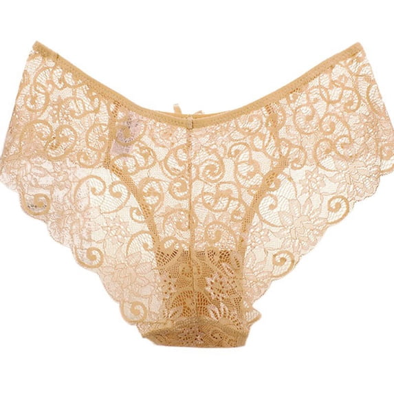 Women's Full Lace Panties High-Crotch Transparent Floral Bow Soft Briefs Underwear ( S-XL )