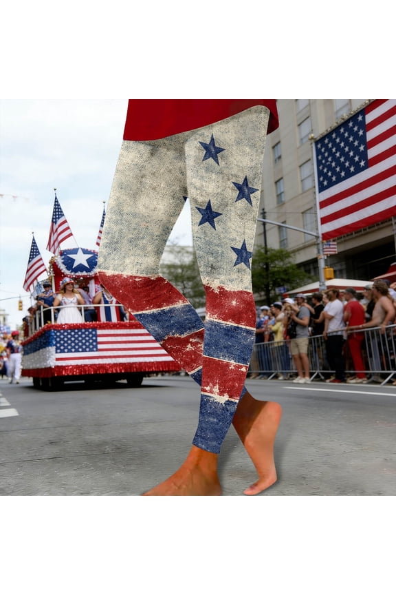 Women's Full Length Leggings Patriotic US Flag Printed High Waisted Yoga Pants Tummy Control Tights